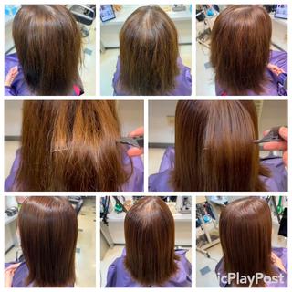 全体に明るめのファッションカラーをされていて細毛軟毛、毛量少なめのため見た目よりもはるかに毛先が傷んでおりました。

髪に栄養をしっかりと補給してから矯正に入りました。

矯正毛は自宅での毎日のお手入れでその後の状態が変わります。

仕上がりは手と荒櫛でとかしながら乾かしただけです。
ブローやアイロンは全くしておりません。 
