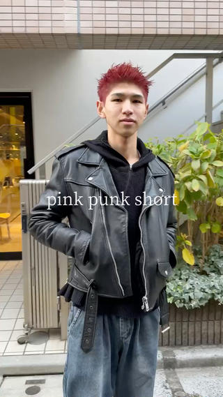 ピンクパンクショート　ピンクカラー　パンクショート　ベリーショート　メンズカット　メンズ　ブリーチカラー　カラー 