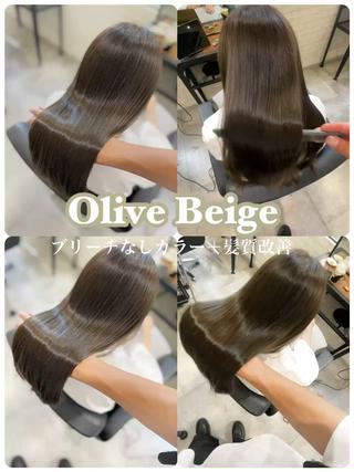 オリーブベージュ×髪質改善
赤みが嫌いな方、色味を出したい方にオススメなカラー