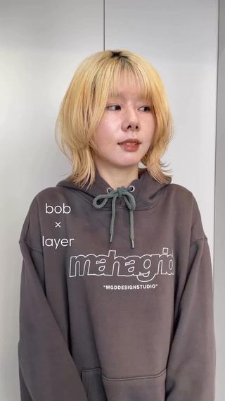 ミディアム 抜け感ボブ×パーマ |kazaneのヘアスタイル