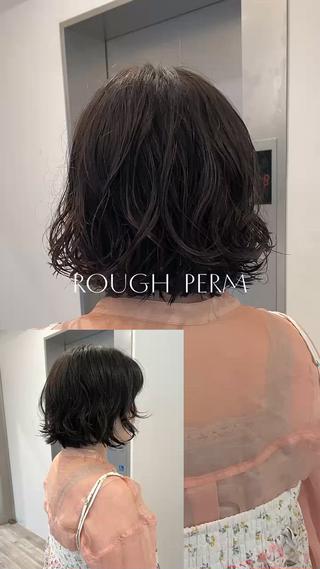 ミディアム パーマ 抜け感ボブ×パーマ ｜kazaneのヘアスタイル