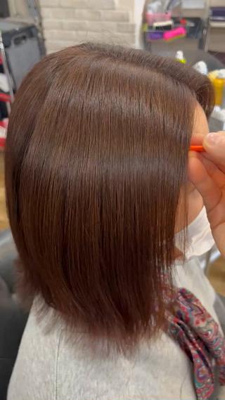 ミディアム カラー パーマ きむえり/髪質改善 /うねり広がり改善のヘアスタイル