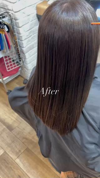 お白髪染めをされてるお客様の【髪質改善ストレート】
ストレートのイメージって硬くなる、ピンピンのストレートになる、そんなイメージないですか？

実はそれ薬剤とアイロンのやり方で全然変わるんです。
今回もストレートにそんなイメージを持っていたお客様ですが仕上がりを触っていただいて『全然違う！ちゅるんちゅるんでめちゃくちゃ柔らかい！』と感想をいただきました。髪質改善ストレートで憧れのサラサラ髪になってみませんか？ 