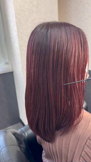 髪質改善+暖色カラー+丸みロング