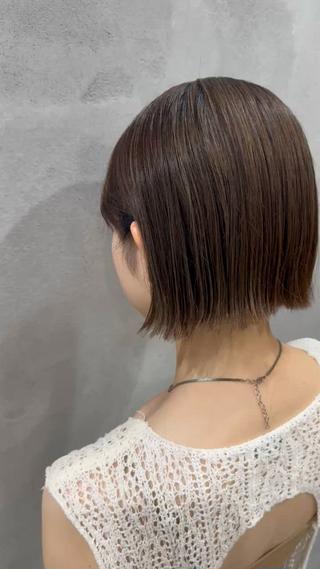 小顔カット/ボブ/ハイライトカラー/オリーブグレージュ