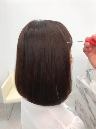 ショート カラー パーマ ヘアアレンジ メンズ キッズ ネイル マツエク・マツパ アイブロウ Shanti所属・ボブ×自然な縮毛矯正 RYOGAのヘアスタイル