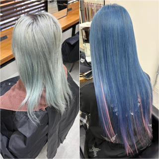 before→after

カラー　シールエクステで水色ロング

エクステごとカラー 