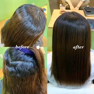 【 縮毛矯正 】
お客さまそれぞれの今の髪の状態に合わせて薬剤、phなどを変え、地毛風に仕上げます。