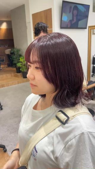 セミロング カラー 矯正パーマ、ベージュ ボブカット🫧のヘアスタイル