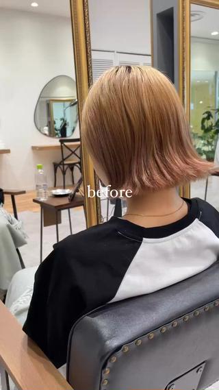 カラー 矯正パーマ、ベージュ ボブカット🫧のヘアスタイル