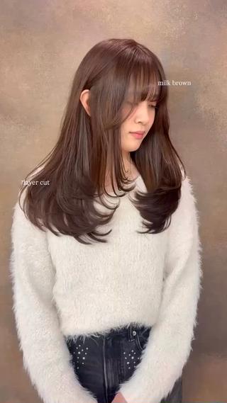 レイヤーカットにミルクブラウンの相性抜群‪︎.* 
