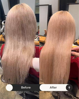 1回でこの違いです最初の3回は続けてやって頂くとだいぶもちよくなります！ブリーチ毛だと艶髪諦めていないですか？癖も伸ばせます 