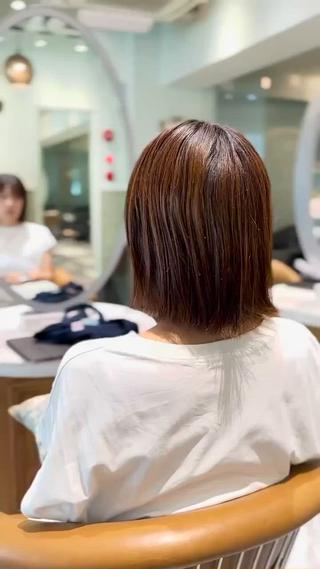 ボブ、酸性縮毛矯正＋カラー 