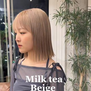 ミディアム カラー 岡本康平/ボブ /ブリーチ/レイヤーのヘアスタイル