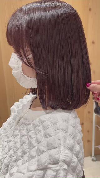 ミディアム カラー スキバサミを使わない カット🌼唯🌼のヘアスタイル