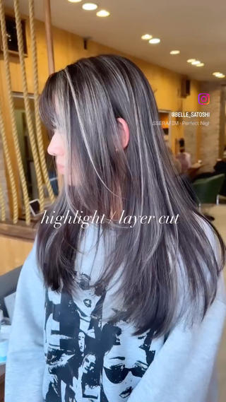 セミロング 韓国レイヤー外国人風 透明感カラー髪質改善のヘアスタイル