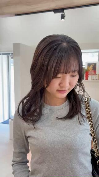 ミディアム en,ボブ/レイヤー パーマ/透明感カラーのヘアスタイル