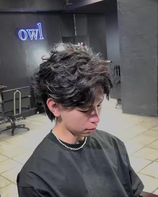 ショート パーマ メンズ 【フェザーパーマ】 【縮毛矯正】鶴田文のヘアスタイル
