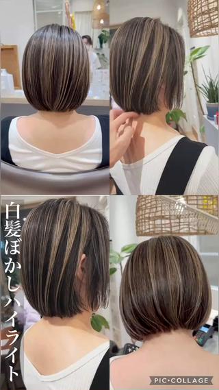 ミディアム 白髪ぼかしハイライト 💫ミネ　ヒロシのヘアスタイル
