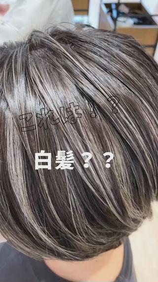 ショート カラー 白髪ぼかしハイライト 💫ミネ ヒロシのヘアスタイル