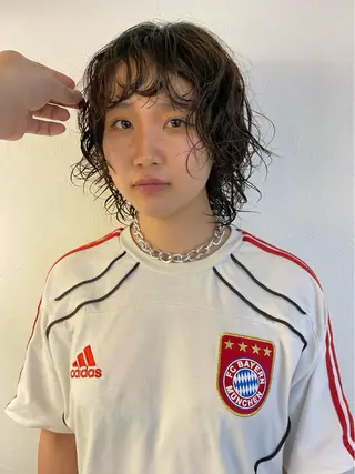 ミディアム カラー パーマ 森貴裕/ベージュ/ パーマ/オリーブのヘアスタイル