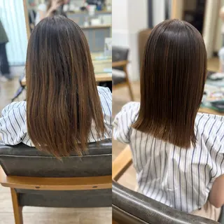 ミディアム カラー パーマ ヘアアレンジ メンズ キッズ 骨格レイヤーカット 🌿美髪縮毛矯正のヘアスタイル