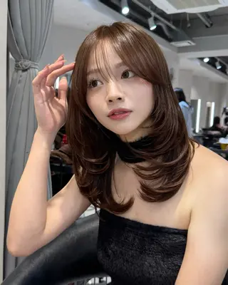 ミディアム カラー 韓国風ハッシュカット 似合わせレイヤー池袋のヘアスタイル