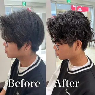 ショート パーマ メンズ毛流れ 縮毛特化/土屋丈のヘアスタイル