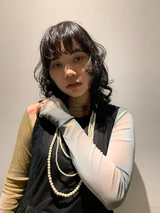 セミロング パーマ なかの りなのヘアスタイル