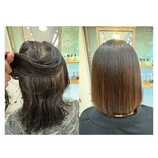 ミディアム レイヤーカット・ 縮毛矯正 星野のヘアスタイル