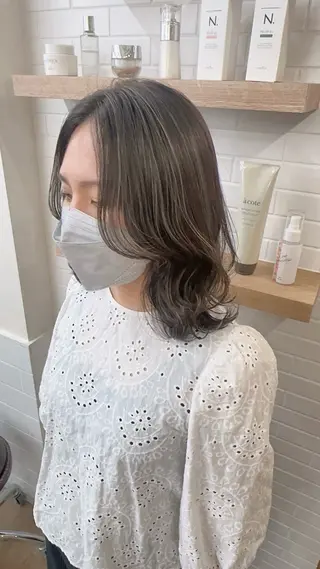 ミディアム カラー パーマ ヘアアレンジ メンズ キッズ レイヤーカット／顔周 りカット/縮毛矯正のヘアスタイル