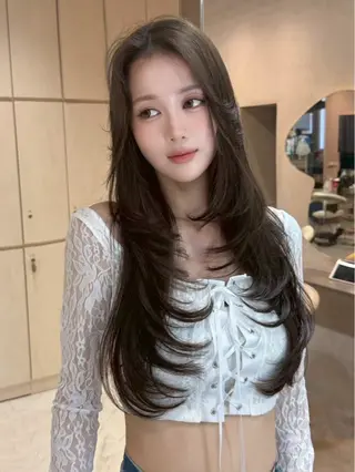 ロング カラー ヘアアレンジ 大宮🩵韓国ヘア 毛流れ🫧☁️まいのヘアスタイル