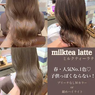 セミロング カラー ブリーチなし Wカラー🩷星野翔太のヘアスタイル
