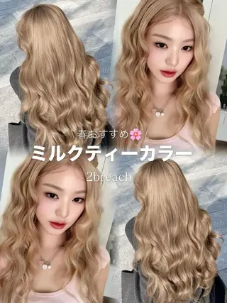 カラー ミルクティーベージュ ケアブリーチカラーのヘアスタイル
