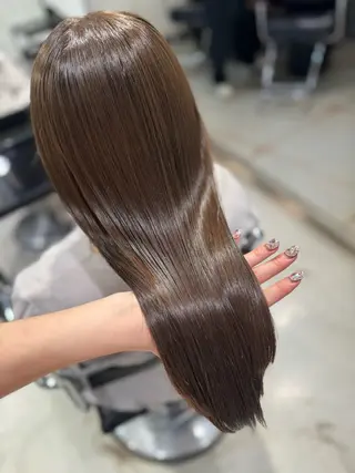 ロング カラー パーマ ヘアアレンジ 透明感/オリーブ/ グレージュ/YUKAのヘアスタイル