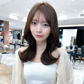 セミロング カラー 顔周り/くびれヘア 韓国ヘア💕風間るなのヘアスタイル