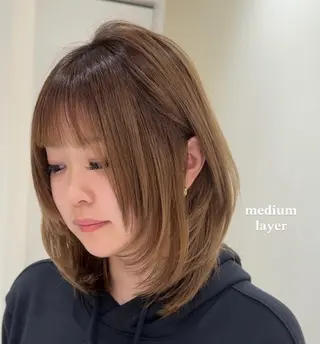 ミディアム ワンホン×髪質改善 つのーか🩶‪🫧のヘアスタイル