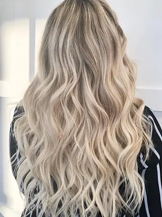 ロング カラー パーマ ヘアアレンジ チビ編み込みエクステ シールEXどぅ〜すのヘアスタイル