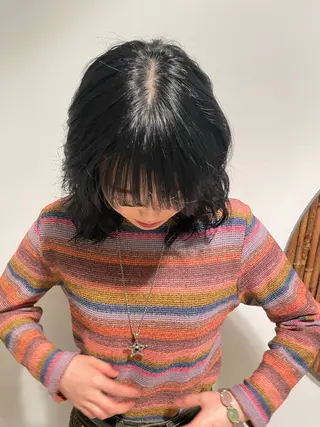 ロング カラー 韓国風レイヤーカラー ライムのヘアスタイル