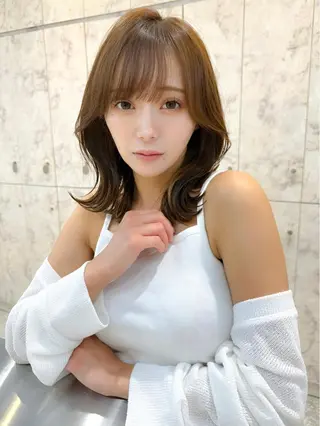 ミディアム カラー 髪質改善/韓国ヘア レイヤー/新宿/ロミのヘアスタイル
