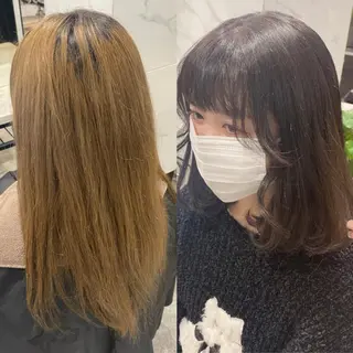 ミディアム カラー パーマ ヘアアレンジ 新宿⌇韓国風ヘア ⌇透明感カラーのヘアスタイル