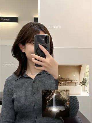 ミディアム カラー パーマ ヘアアレンジ メンズ 切りっぱなしヘアボブ ミディアムヘアRYOのヘアスタイル