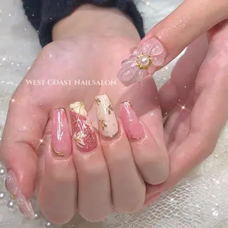 ネイル リボン、ガーリー パーツ放題専門店のネイルデザイン
