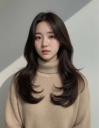 ロング カット無料｜レイヤー カット｜韓国モテへアのヘアスタイル