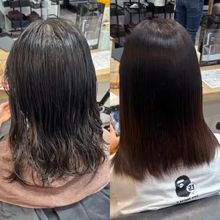 ミディアム パーマ 艶感カラー/オリーブ アレンジ：♡のヘアスタイル