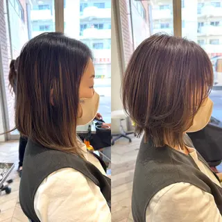 ミディアム 縮毛矯正/白髪ぼかし ショートボブ/鈴木のヘアスタイル