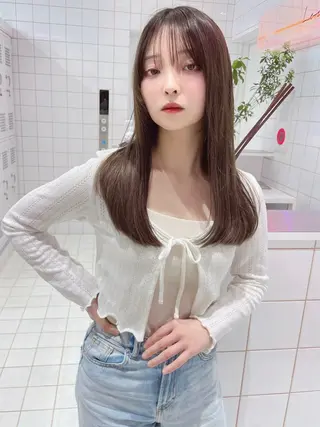 ミディアム カラー ブリーチなし 透明感カラー/艶髪のヘアスタイル