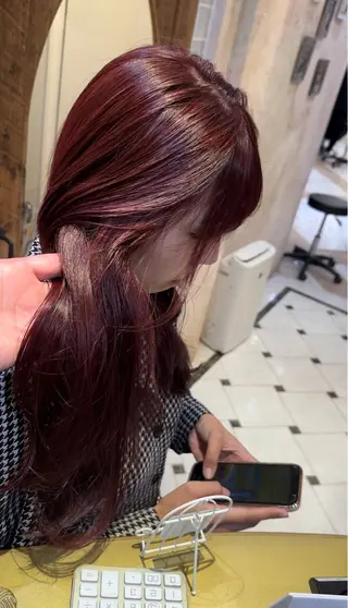 ミディアム ブリーチなしダブル カラー縮毛矯正 下野のヘアスタイル