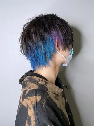 ミディアム カラー メンズ ☁️ケアブリーチ￤ ウルフ￤Shioriのヘアスタイル