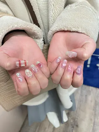 ネイル はばすみれ🎀ﾈｲﾙ 光ﾌｪｲｼｬﾙ ﾍｱのネイルデザイン